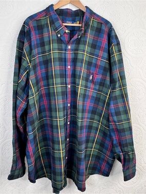Polo Ralph Lauren Shirt Men's 5XB Dark Green Plaid Button Up Long Sleeve
